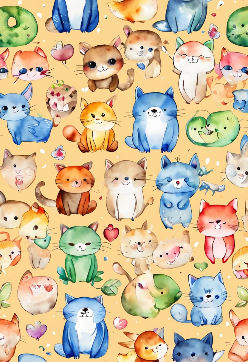 gatinhos,fofinhos, chibi, fundo simples, adorable animals, kawaii, vibrant colors