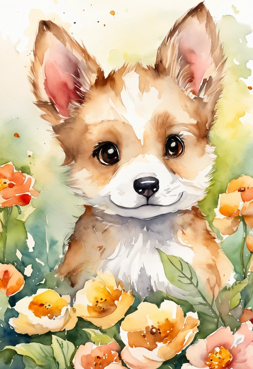 puppys, fofinho, Chibi, fundo simples, adorable animals, kawaii