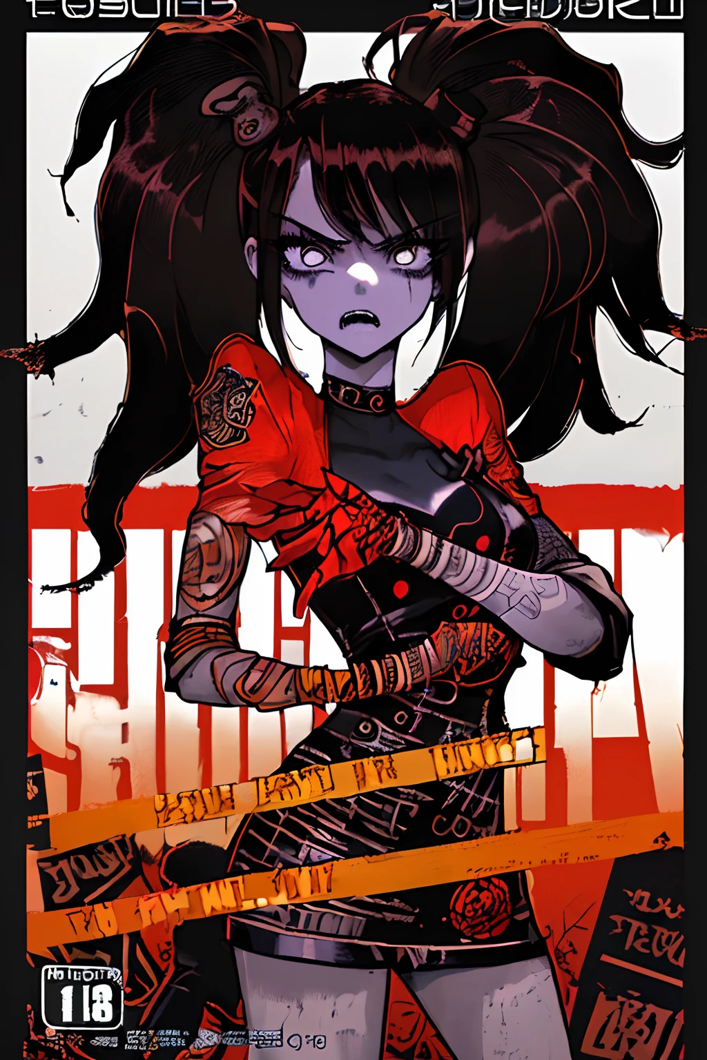 ((((dramatic))), (((gritty))), (((intense))) film poster featuring a young woman as the central character. She stands confidently in the center of the poster, wearing a stylish and edgy outfit, with a determined expression on her face. The background is dark and gritty, with a sense of danger and intensity. The text is bold and attention-grabbing, with a catchy tagline that adds to the overall feeling of drama and excitement. The color palette is mainly dark with splashes of vibrant colors, giving the poster a dynamic and visually striking appearance,tachi-e (magazine:1.3), (cover-style:1.3), fashionable, woman, vibrant, outfit, posing, front, colorful, dynamic, background, elements, confident, expression, holding, statement, accessory, majestic, coiled, around, touch, scene, text, cover, bold, attention-grabbing, title, stylish, font, catchy, headline, larger, striking, modern, trendy, focus, fashion,