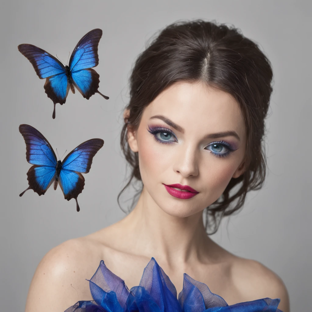 blue butterfly, symetrical, realistic, colorful, vibrant colors, saturated colours, blue, purple, symmetrical