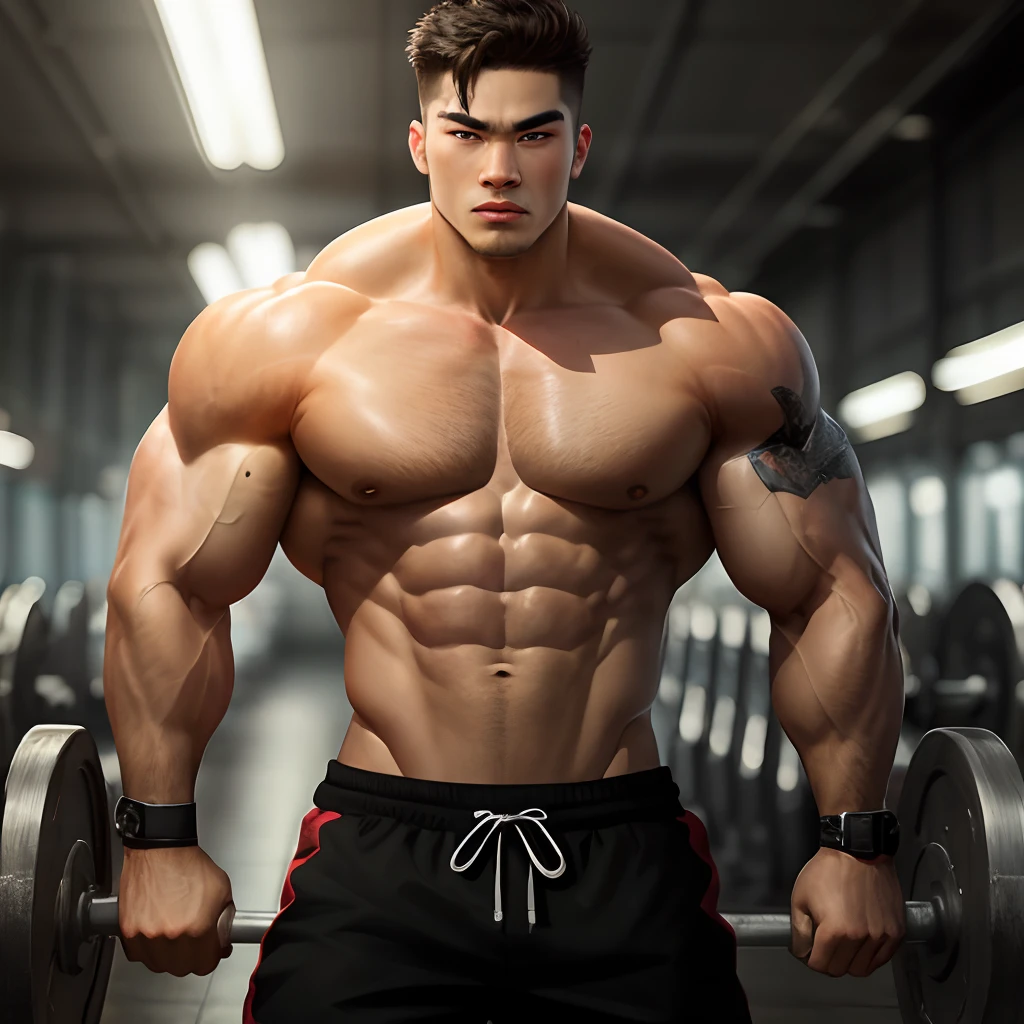 Muscular man with strong eyes and strong confidence