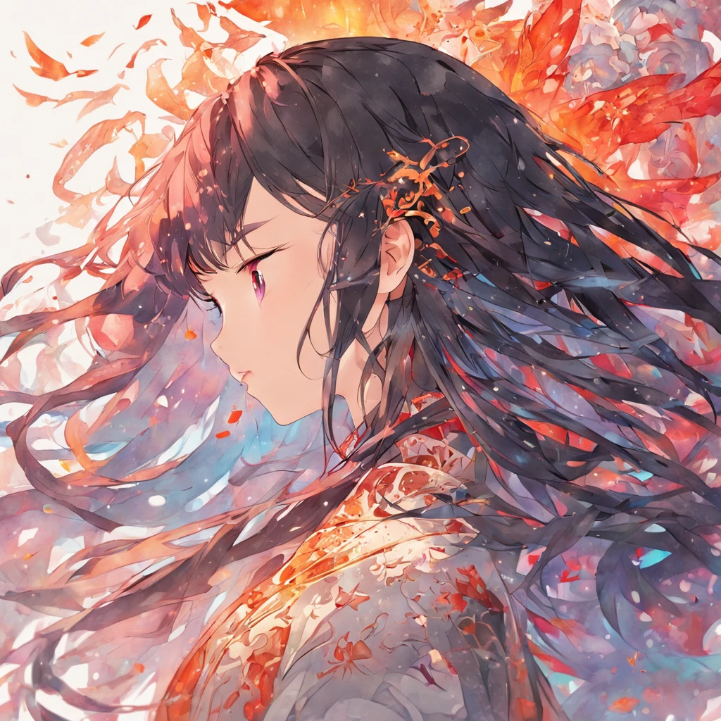 (White background:1.4),(Silhouette of a girl's head, Eyes closed, colorfull long hair, Oriental elements),(Chinese illustration:1.3,paper art:1.3, Quilted paper art:1.2),( reasonable design, Clear lines, High sharpness,Best quality, Very detailed, Masterpiece, movie light effect, 4K )