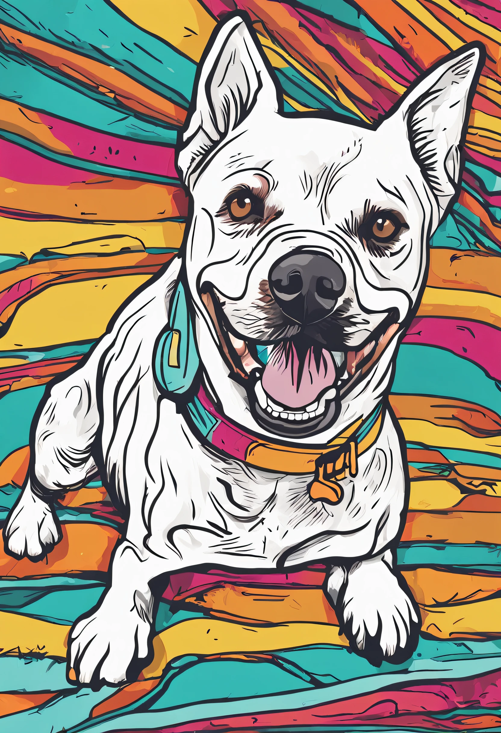 um close up de um dog correndo em um fundo colorido, dog digital, arte vetorial altamente detalhada, Jen Bartel, estilo de arte impressionante, estilo de arte vetorial, arte do Adobe Illustrator, Arte de Alessandro Pautasso, Arte vetorial HD, Horse, arte vetorial multicolorida, full-colour illustration, Bela arte UHD 4K, vibrant high contrast coloring, dog bonito
