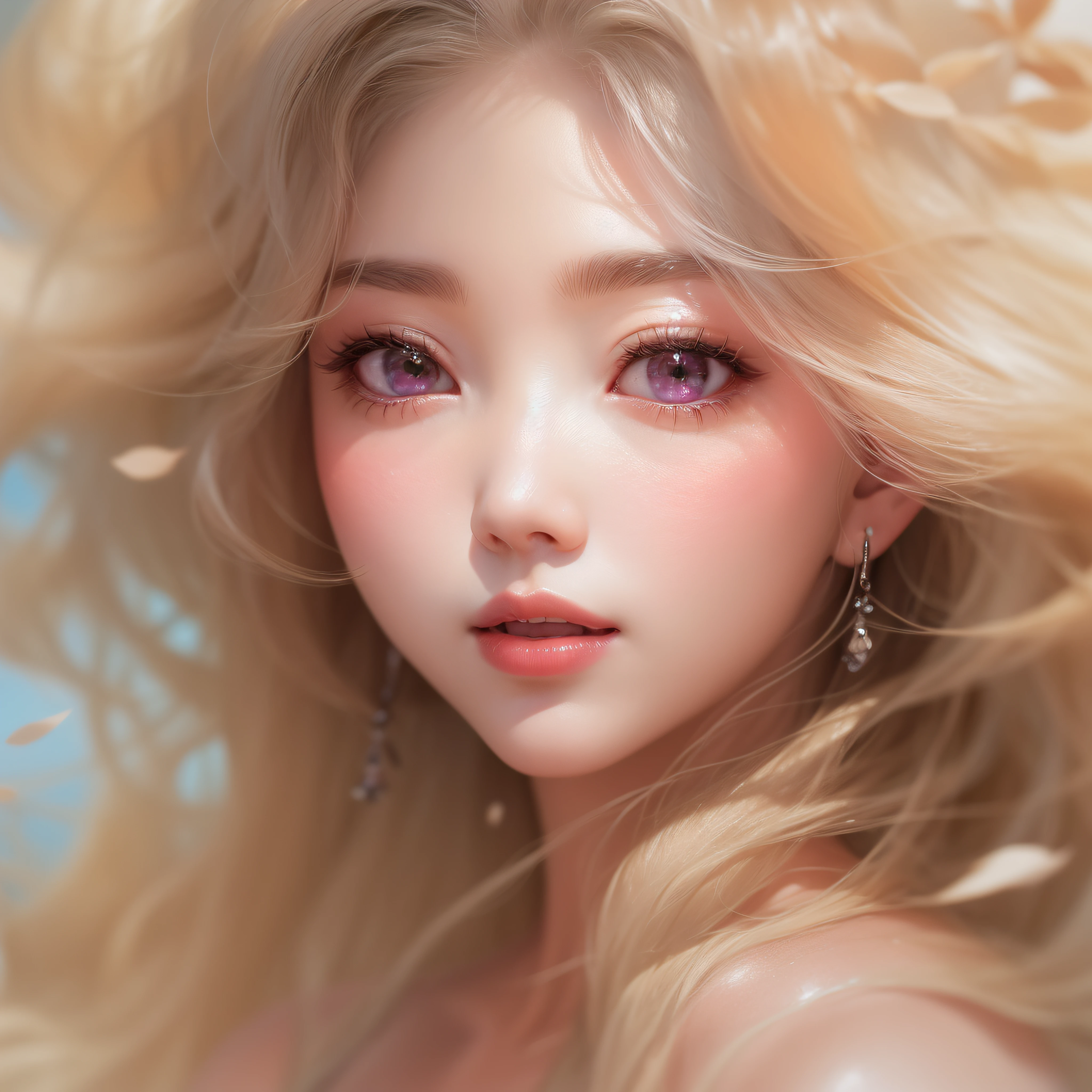 Close up of smiling face with open mouth、(realisitic、hight resolution)、(1 girl in)、Do-Up Eye、Korean Girl、(Best Quality), (masutepiece), (1girl in), Solo, a beauty girl, Perfect face, Big Breast,dreamlikeart、Highly detailed airbrush art((Surreal))、Volumetric lighting、(top-quality)、The ultra-detailliert、(The composition of the movement:1.4)、Highly detailed colorful details、(Bright lighting)、dynamic compositions、Ray traching、The mirror reflects light、Shallow depth of field、ultra-detailliert、mixing exposure、nffsw、Her eyes are glowing pink、Staring at the pink sea。Her pink face is full of anticipation and courage for adventure.、A smile appears on her pink lips。 At the rear、The sun is slowly tilting to the west。Its light brings pink light to the surface of the sea、The swaying waves create a beautiful scene。Her eyes are clearly glowing pink。Lots of pink