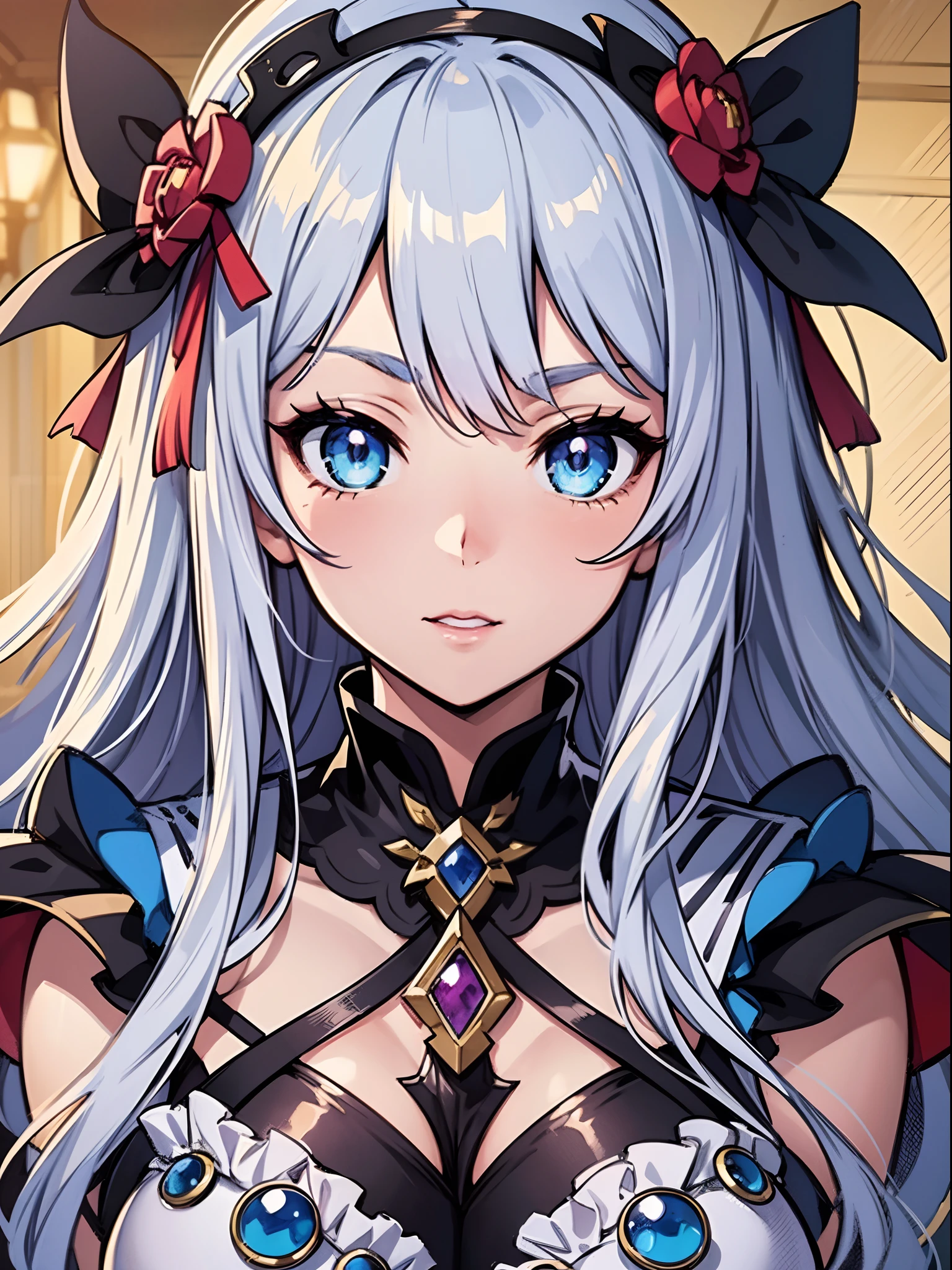 Close-up of face, complex details beautiful and delicate eyes, anime girl with long white hair and blue eyes posing for a picture, shadowverse style, smooth anime cg art, sayori, detailed digital anime art, guweiz, sui ishida art manga, shadowverse, official artwork, pixiv style, detailed anime artwork, artbook artwork, seductive anime girl, sougetsu, detailed anime character art, waifu