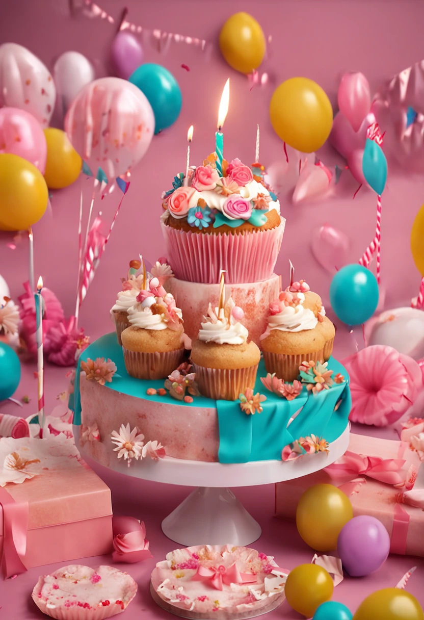 Birthday layout,Cupcakes,waxy candles,Mother and daughter
