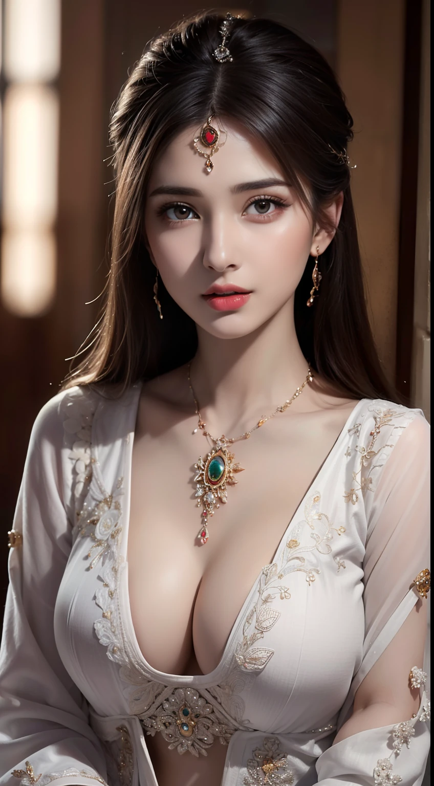 Masterpiece, Best quality, Extremely detailed 8K, Ultra HD, Ultra-detailed, Highly detailed, Ultra-realistic, Ultra-realistic, Hyperrealistic, hyper photorealism, (1girll:1.5), (Solo:1.5), Anatomically correct, (Detailed and realistic skin texture), (Realistic big breasts), Slender abs, (Closed mouth:1.3), NSFW, Dynamic pose, (Beautiful Pakistani woman:1.7)
