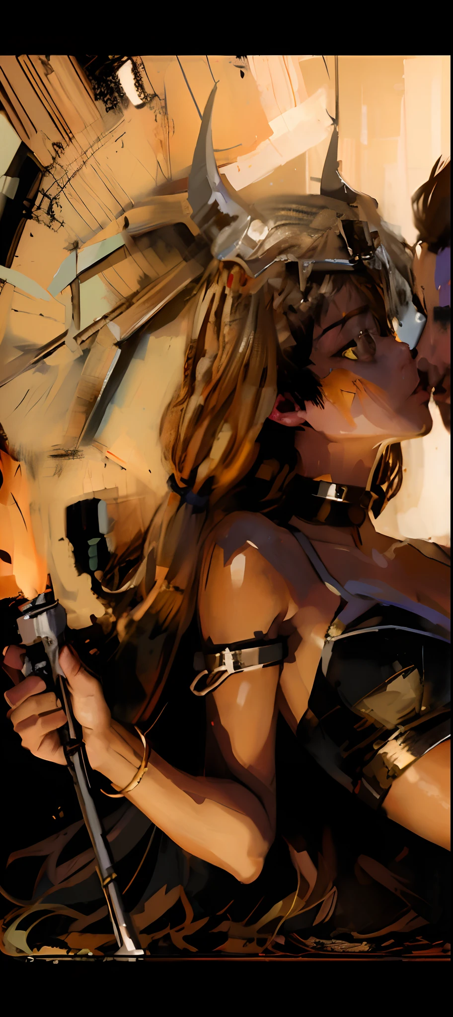 (((Girl's dreadlocks))), (Metal construction on the head), The Official Art of Paints, ((Iron angular horns))