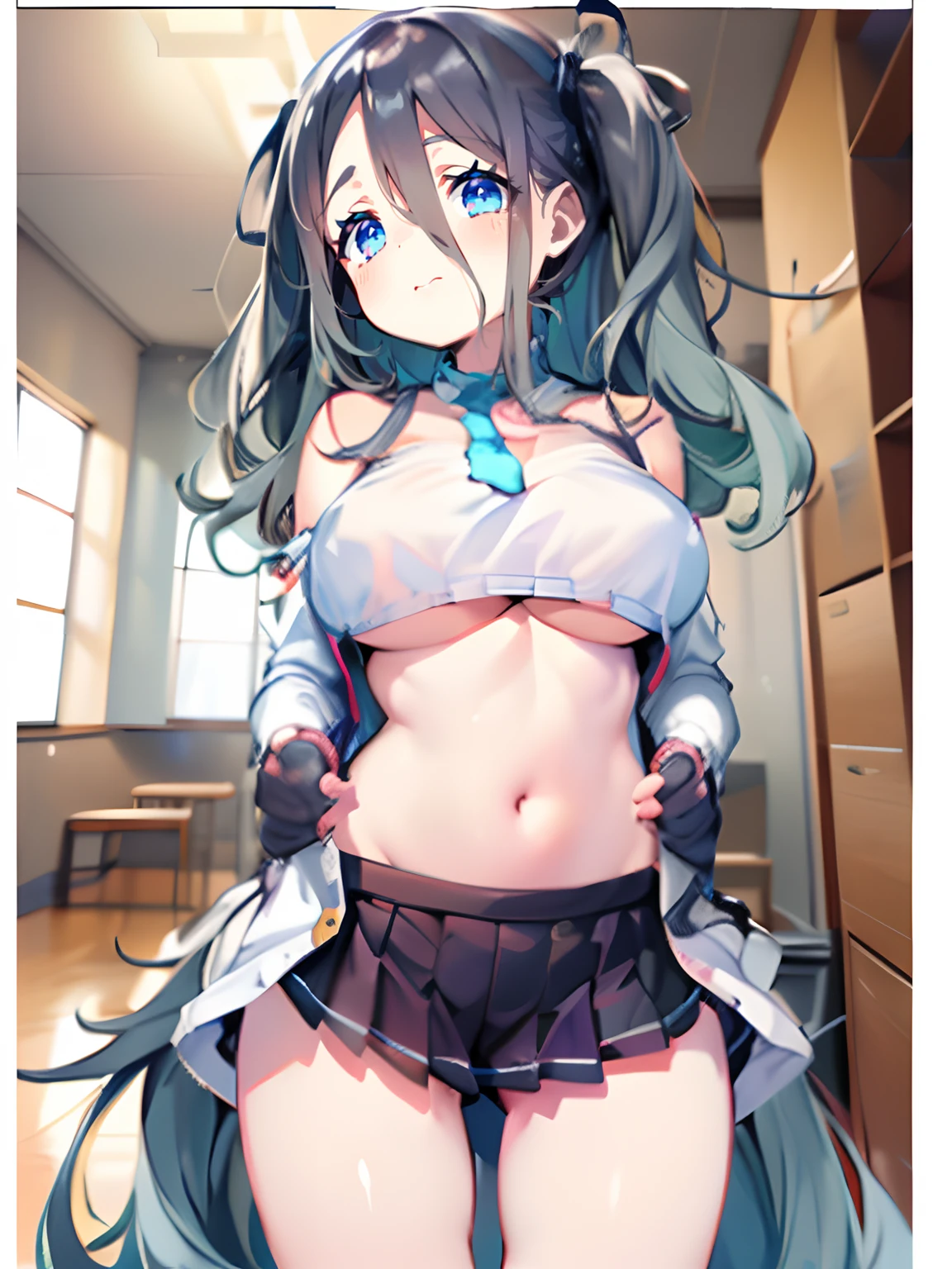 1人,(,petite short stature),animesque、Young and cute idol face、(Lorioppai)(Clothed big breasts , Loleasts,Mi Hot Pants)Double piece with hands raised (WatercolorPrivate Services, Shoulder Knitwear,Shoulders exposed、Back exposure) Huge breasts,