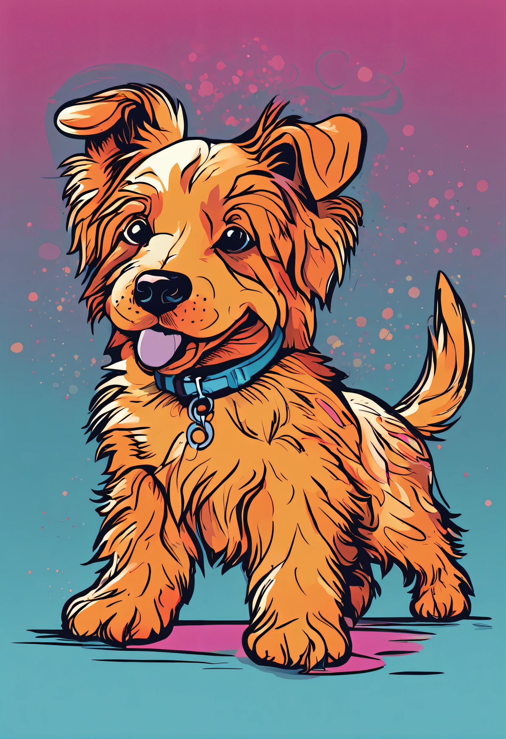 um close up de um puppy correndo em um fundo colorido, puppy Digital |, arte vetorial altamente detalhada, Jen Bartel, estilo de arte impressionante, estilo de arte vetorial, arte do Adobe Illustrator, Arte de Alessandro Pautasso, Arte vetorial HD, puppy, arte vetorial multicolorida, full-colour illustration, Bela arte UHD 4K, vibrant high contrast coloring, bonito puppy