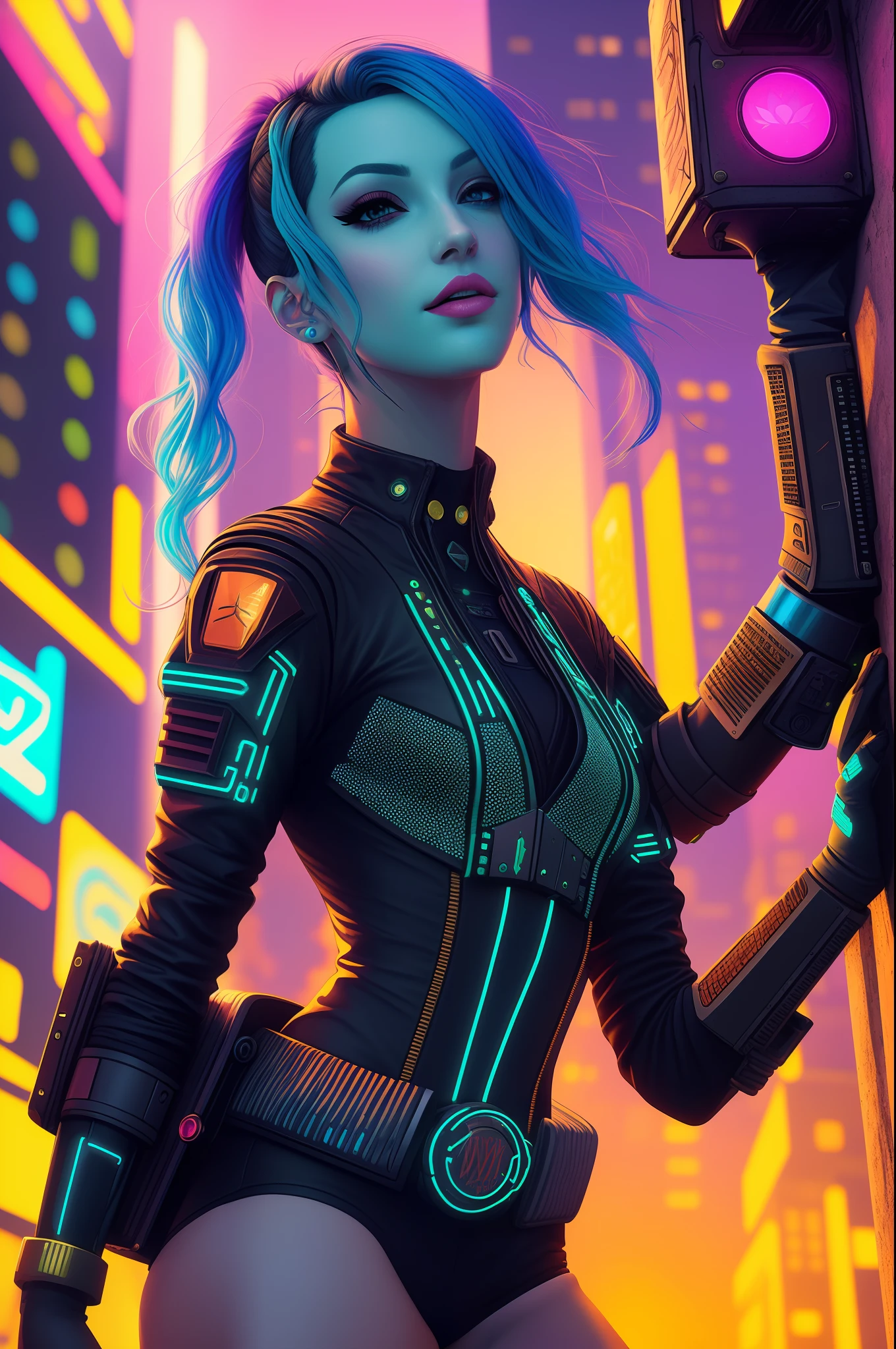 Colorful cyberpunk two-dimensional lotus