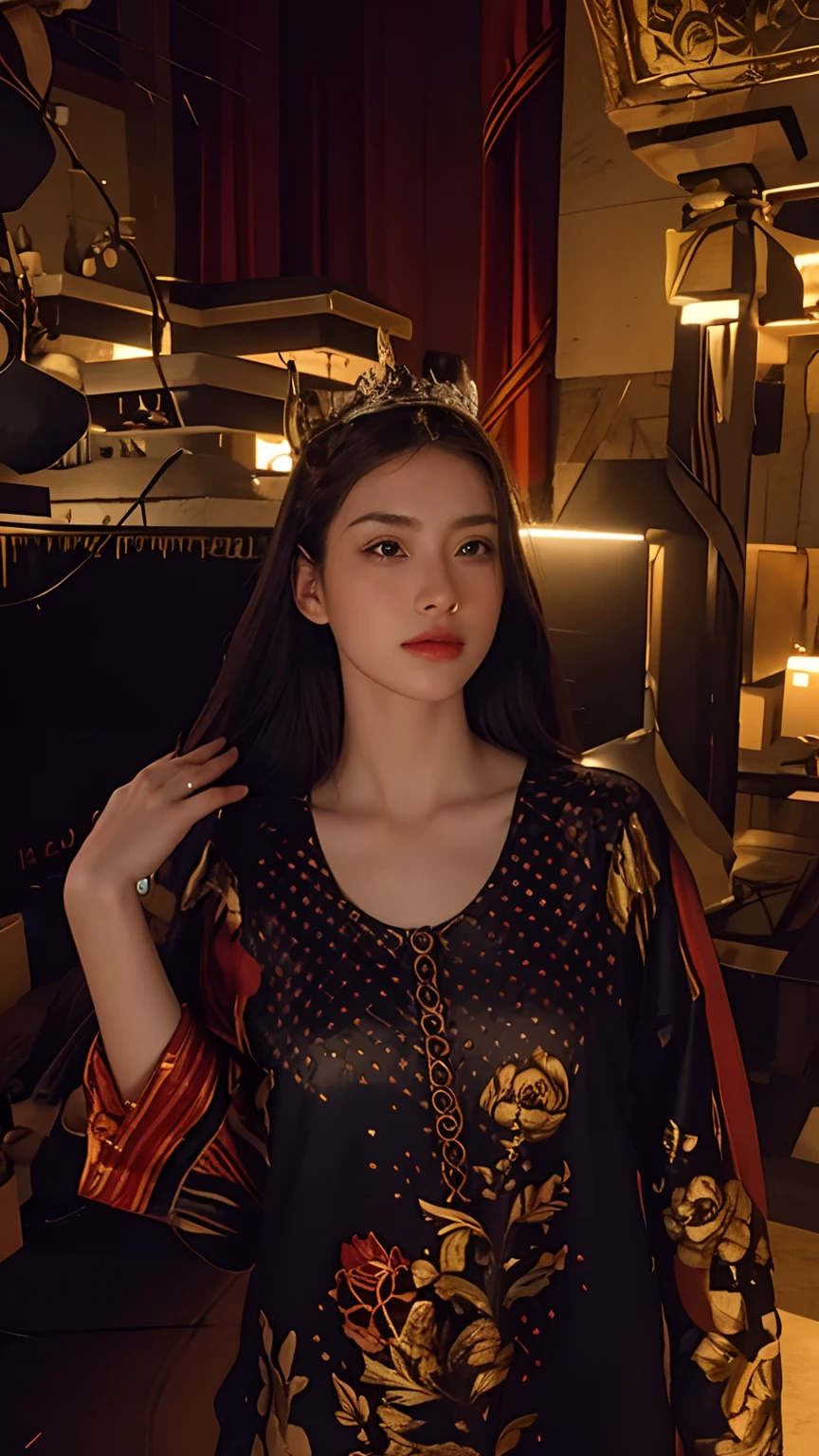 Un hermoso retrato de emperatriz, cabello rubio, Ojos azules perfectos, con un brillante, Impossible big Christmas headdress, clothes Santa Claus tunics, todo Navidad, nieve, Symmetrical, dramatic studio lighting, RococoStyle, barroco, verduras, Asian, Hiperrealismo, Closeup, D&D, fantasy, intrincado, elegante, Altamente detallado, Pintura digital, Artstation, Renderizado de octanaje, 8k, Arte conceptual, mate, foco nítido