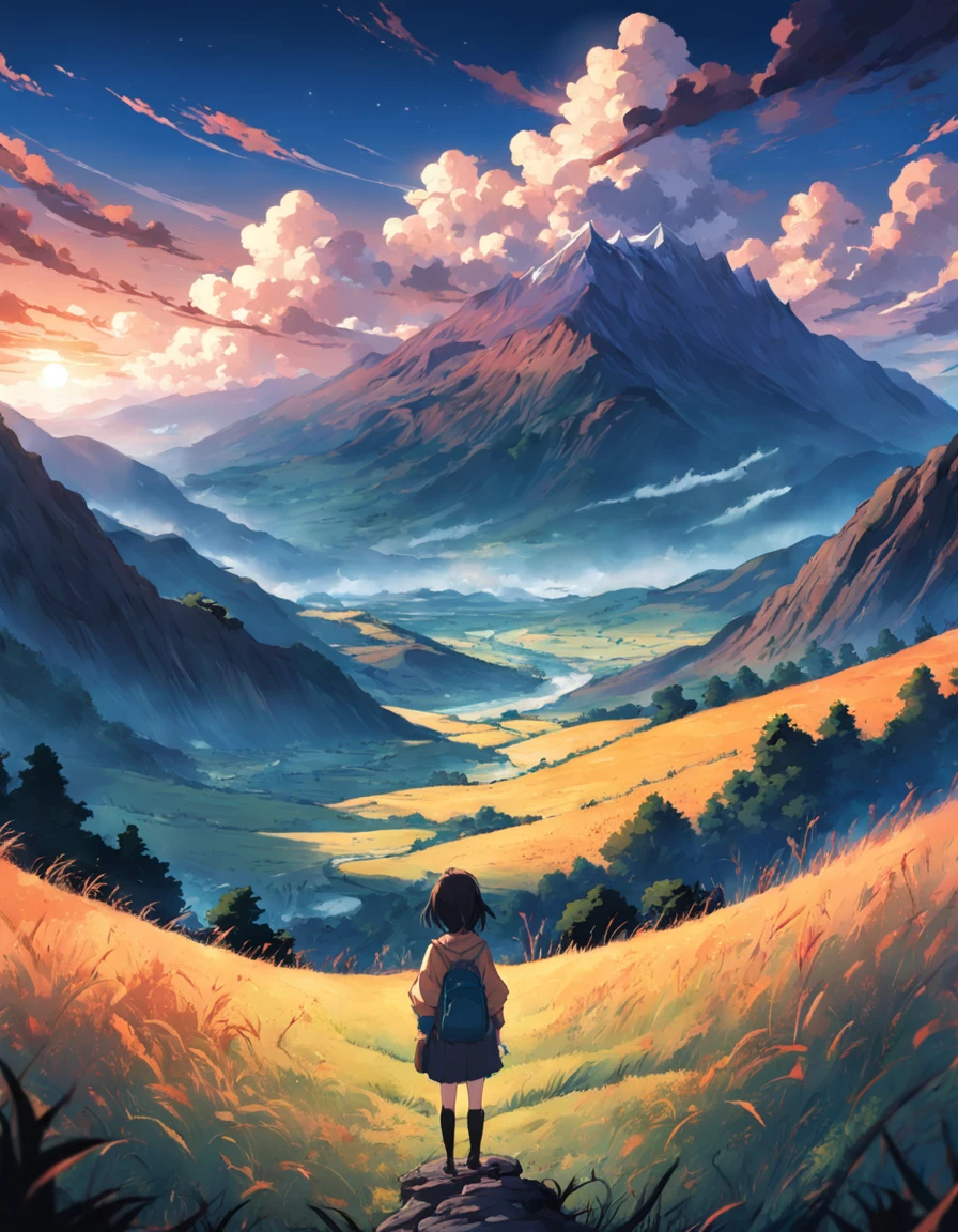 background view stand edge of the mountain (ISOLATE VIEW, color virant , highly detail ,moody , gorgeous , style alway smile with every difficult period) to set background for laptop 15'6 inch