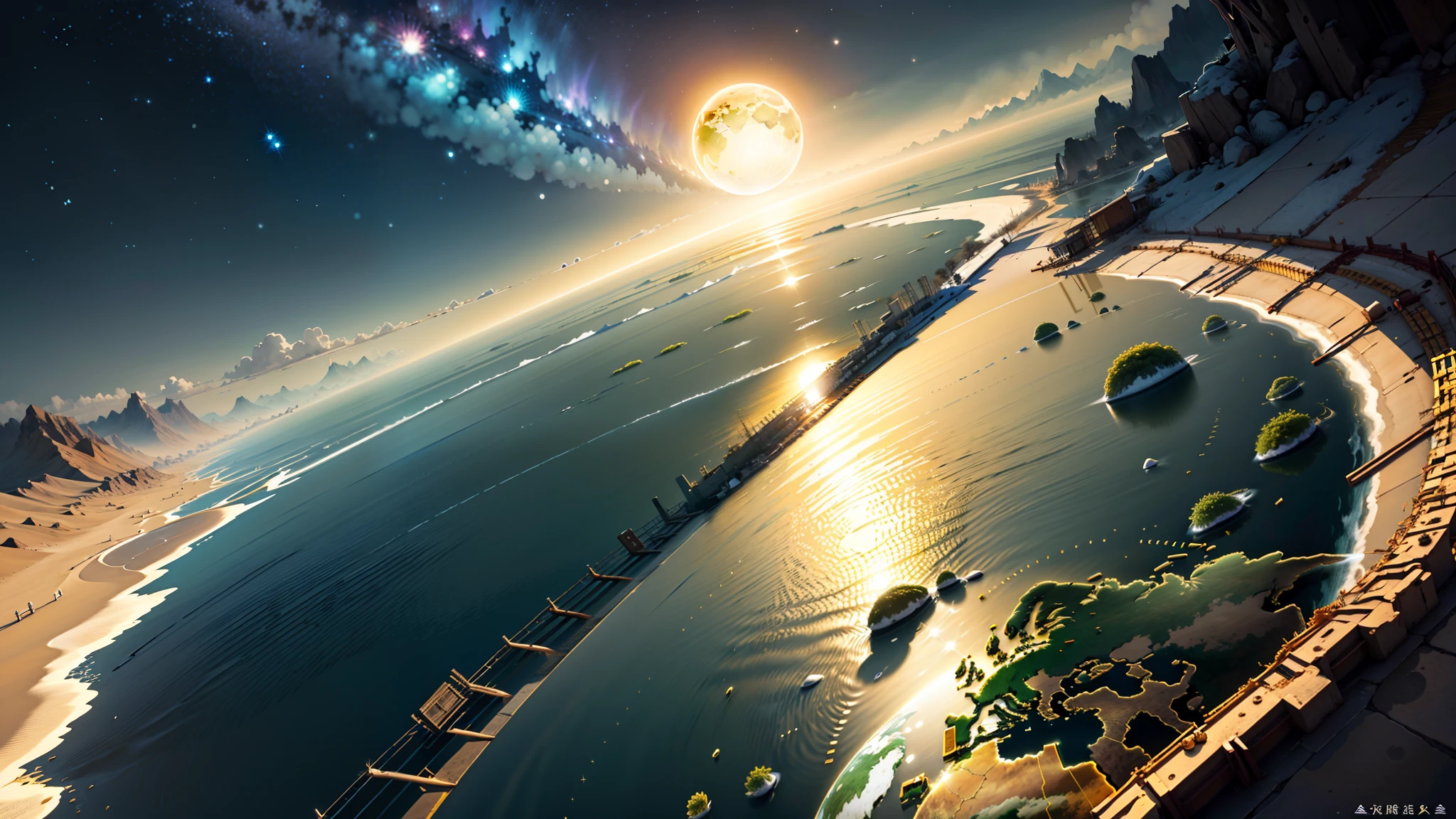 The earth dips in the sun,It turned gold。