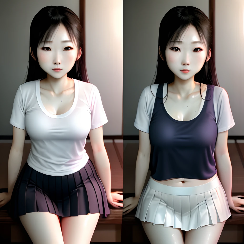 25 age old,femele, housework, thermography, Wet body, Sweat, low chest, White skin, Seductive expressions,Japanese AV style,short skirt,long whitr hair,light make-up,