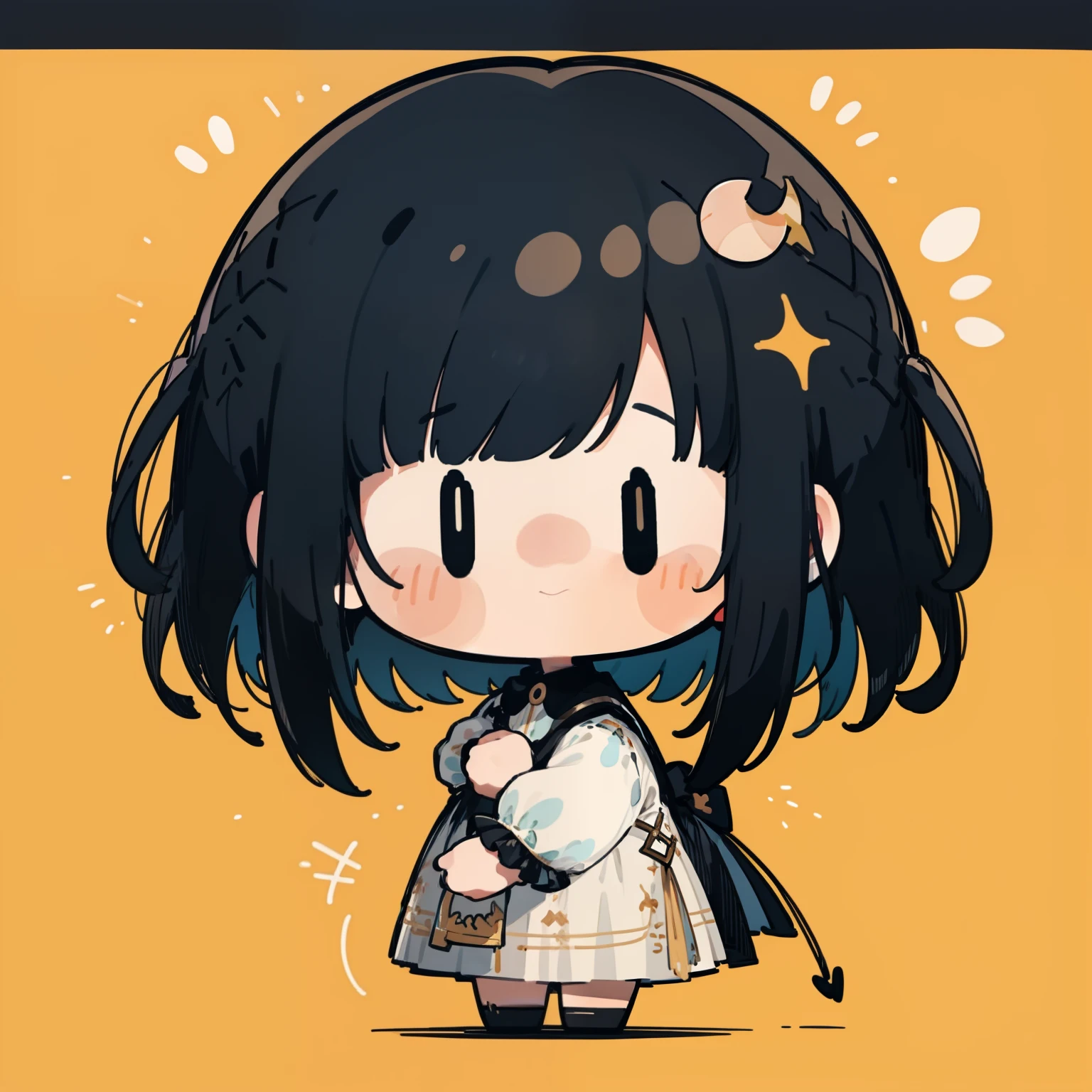 The girl with black hair,Short detailed hair,effeminate,surprise,consternation,Under the moonlight,Tear Chibi