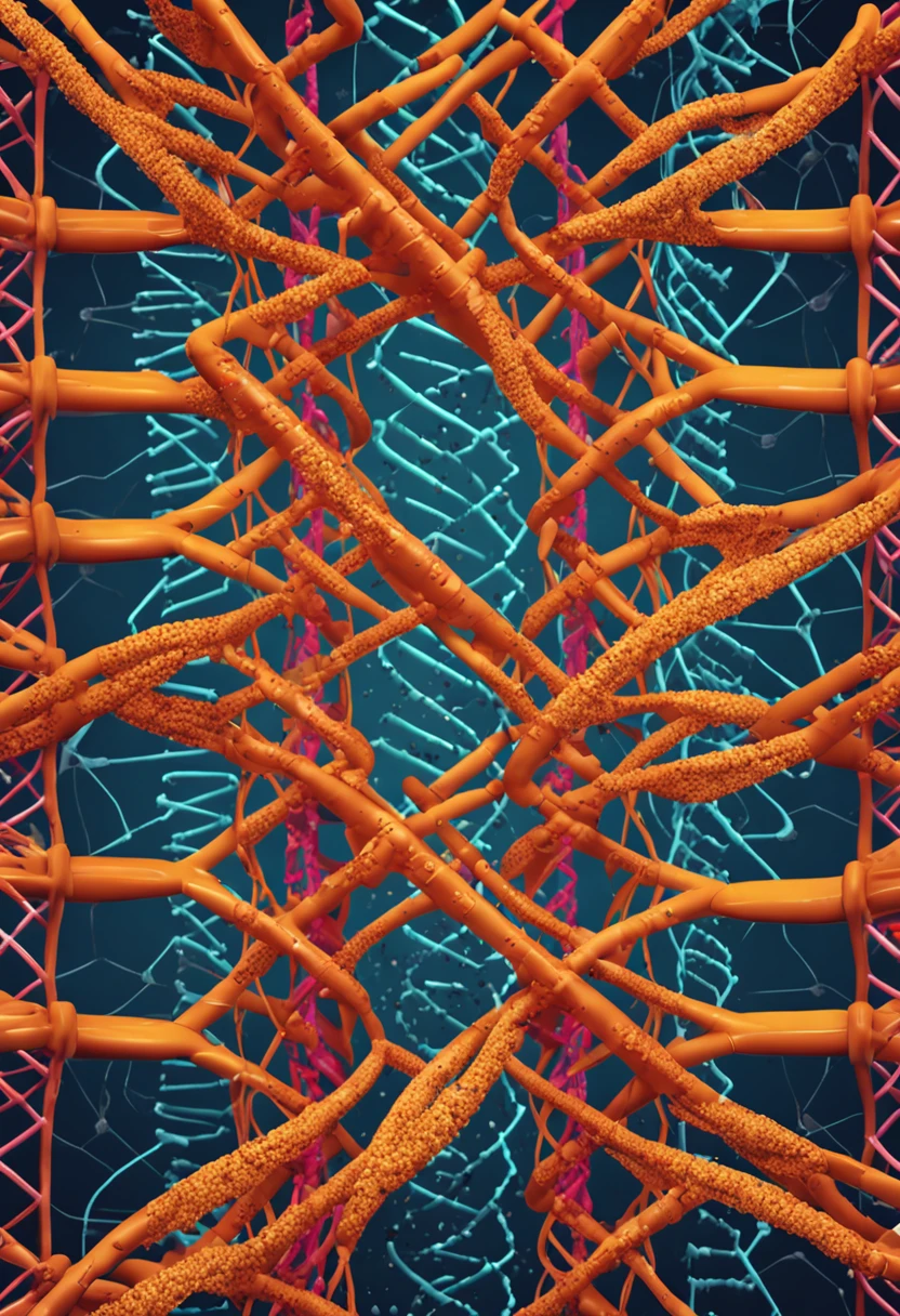 An intricately illustrated depiction of the DNA double helix structure, showing the base pairs and the twisting strands