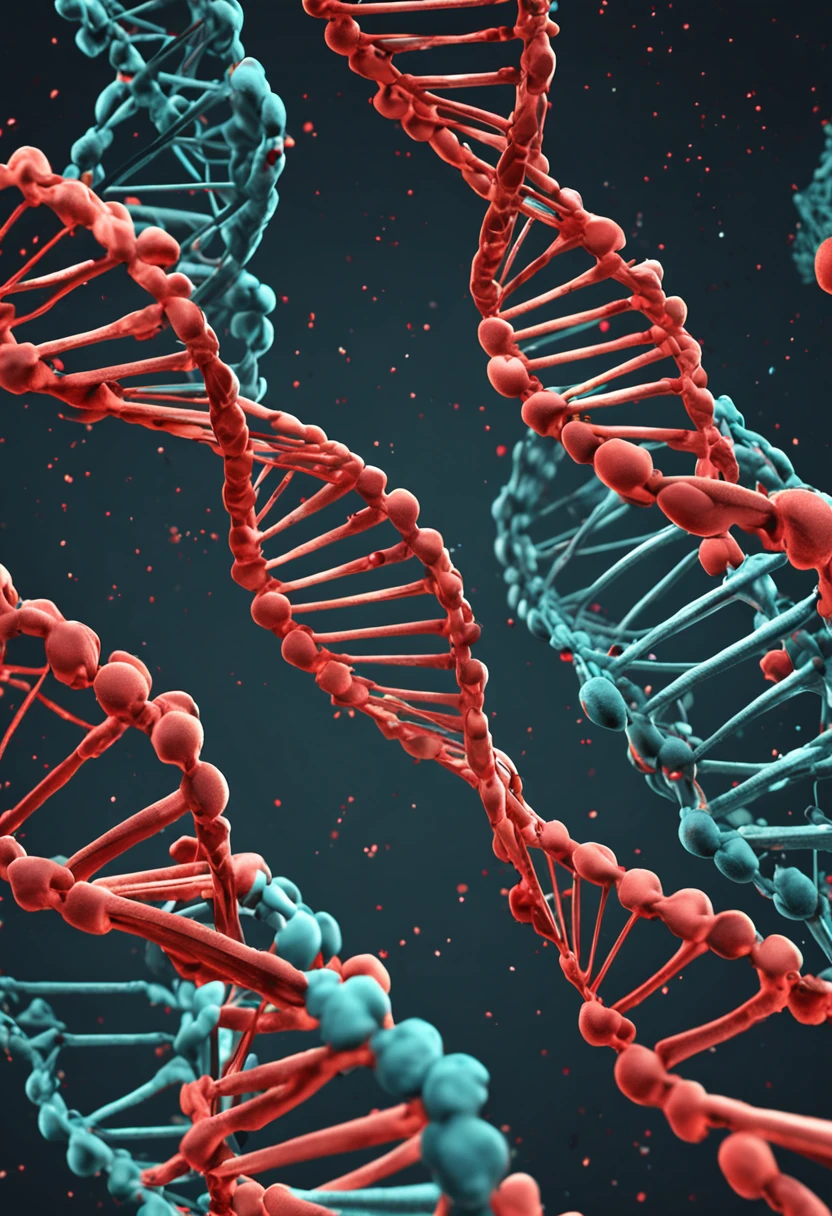 An intricately illustrated depiction of the DNA double helix structure, showing the base pairs and the twisting strands