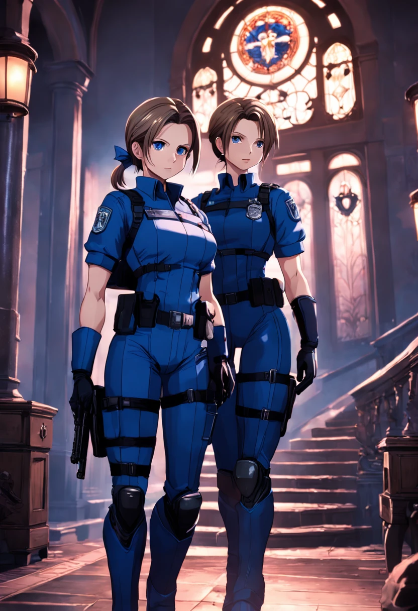 Jill Valentine & Chris Redfield in Spencer Mansion wearing RPD uniforms.
