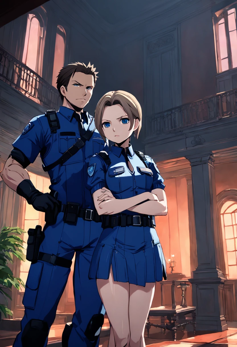 Jill Valentine & Chris Redfield in Spencer Mansion wearing RPD uniforms.