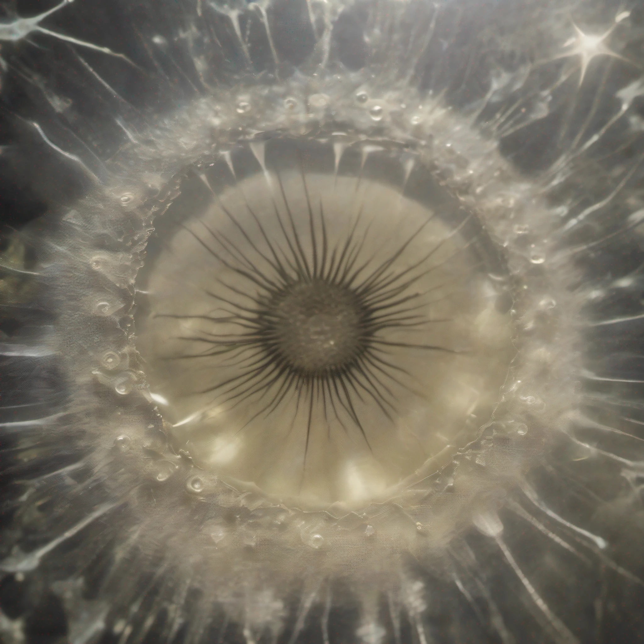 A hole of light in space, silver photograph, collodion, scratched photographic negative, luminous halo, old film effect, in an aquarium microscopic exoskeletons of radiolaria and diatoms, cloudy water, a shaft of light, dust in a ray of light, In the garden of delights, photographic high resolution, 4k