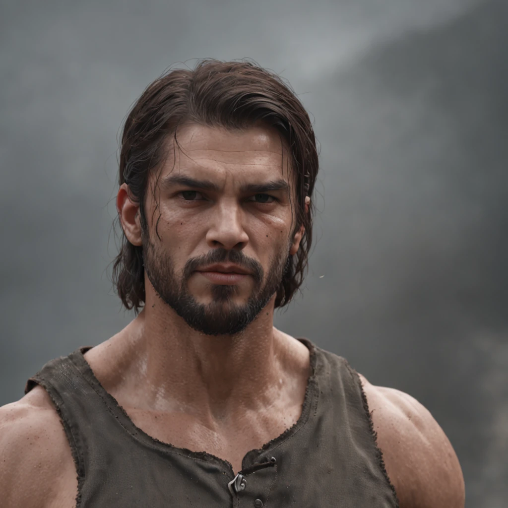 (Professional 3D rendering:1.3) de (Realistic:1.3) Foto de arte mais bonita do mundo,Features soft, bright male heroes, ((Epic hero fantasy rough muscular man wet hero angry look long hair short beard and fierce expression in dynamic pose, fantastic location, majestoso ambiente desordenado)), corpo inteiro 8k unidade render, action shot, poros da pele, very dark lighting, sombreamento pesado, circunstanciado, Rosto detalhado, (vibrante, fotogrdeia realista, Realistic, Dramatic, Escuro, foco nítido, 8k), (Old leather clothes damaged by bad weather:1.4), ((((Use peles)))), (intrincado:1.4), decadente, (altamente detalhado:1.4), pintura digital, rendering by octane, art stations, Conceito-Arte, liso, foco nítido, illustration, germe da arte, (Loish:0.23), Wlop Ilya Kuvshinov, e Greg Rutkowski e Alphonse Mucha Gracias, (global ilumination, studiolight, Light Volumetric), chuva forte, floating particles, patife, fantasia, Onze, corpo inteiroesbian, ((Fundo escuro e antigo da cidade:1.3)),CGSesociedade,art stations