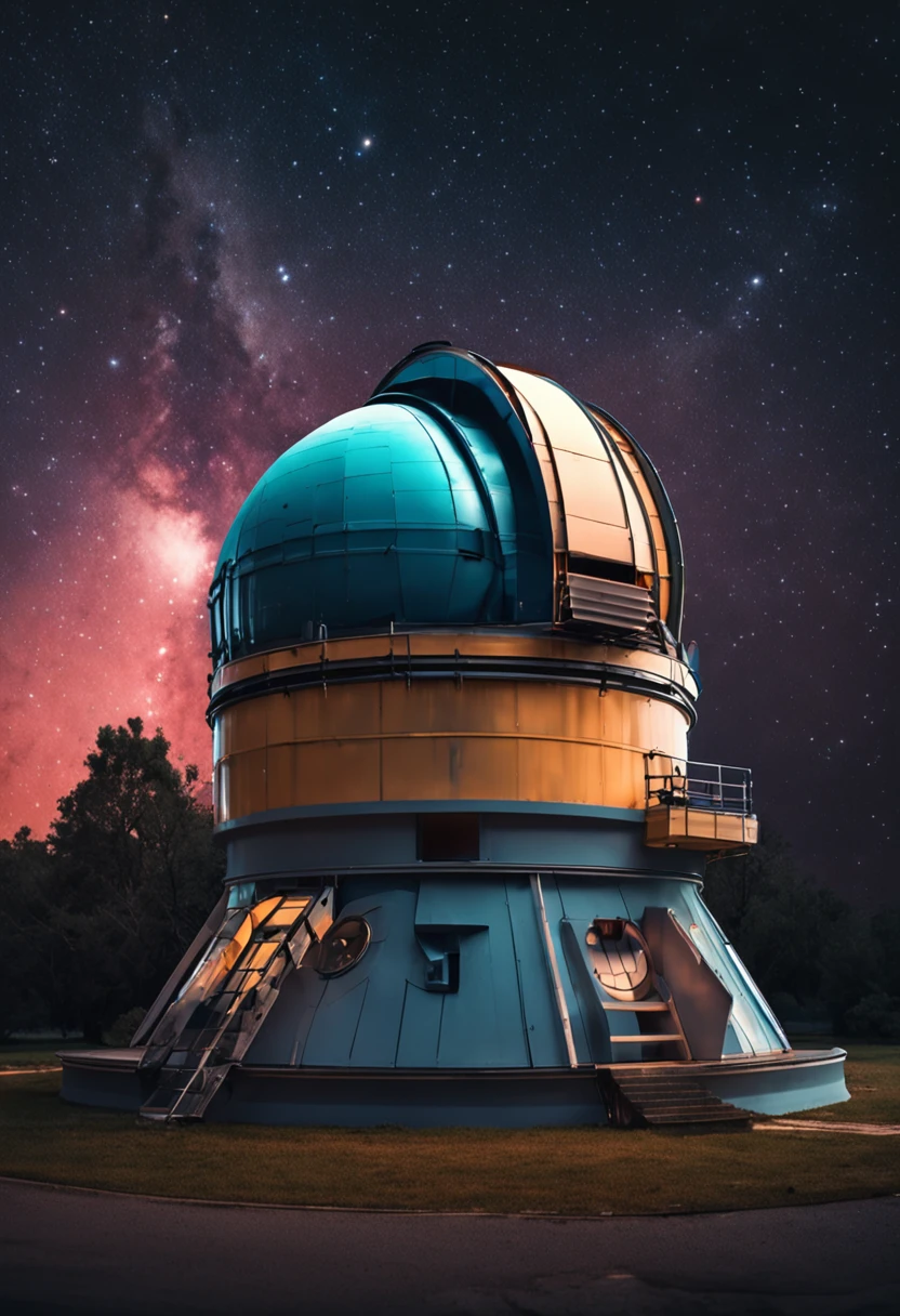 An observatory at night with a powerful telescope pointing towards the starry sky.