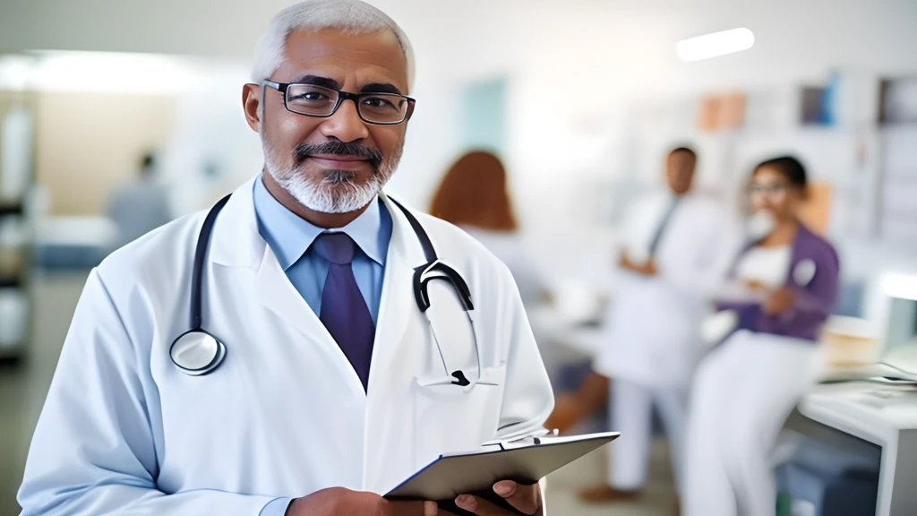 a close up of a doctor holding a clipboard in a hospital, male physician, doctor, medical doctor, (doctor), healthcare worker, wearing a white lab coat, with a stethoscope, professional image, wearing a labcoat, center of image, foxish guy in a lab coat, wearing lab coat, wearing lab coat and glasses
