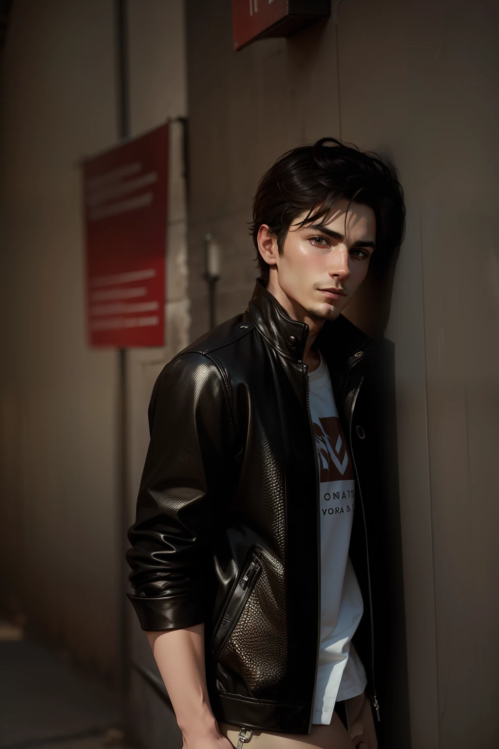 ((1 homem)), crowd, tiro de corpo inteiro, Dante Redgrave, 40 anos, alto, Piece, massa muscular magra, Cabelo branco, cabelo facial grisalho, penteado cortina, casaco longo vermelho, camisa preta dentro, botas pretas, luvas sem dedos, cinto, black leather pants, holding 2 pistols in 2 hands, Blue and overcast sky in the background, volumeric lighting, Sombras, profundidade de campo, rosto detalhado, 1 homem, jovem, 27 anos, Leo s. Kennedy de Resident evil 4, rosto de Eudard Badaluta, sozinho, pele branca, musculoso, homem musculoso, magro, alto, Piece, ombro largo, barbeado, cabelo castanho escuro, penteado cortina, dark brown leather jacket white skin on neck, camiseta preta dentro, black pant, holding a pistol in his right hand, visualizador olhando, alta resolução: 1.2, melhor qualidade, foto superior do corpo, estilo plano, Overcast sky and old Spanish village background, Nightime, low camera angle, volumeric lighting, profundidade de campo, sombra.