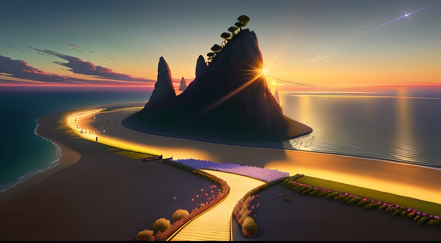 A group of people stand on a lush green hillside, A picture, inspired by Li Shan, dau-al-set, 2019 trending photo, The crowd prayed, going forward to the sunset, Observation deck, telegraph stickers, Taiwan, below is the crowd, 21:9, Big sky, Ben Ridgeway, Full width --iw 2