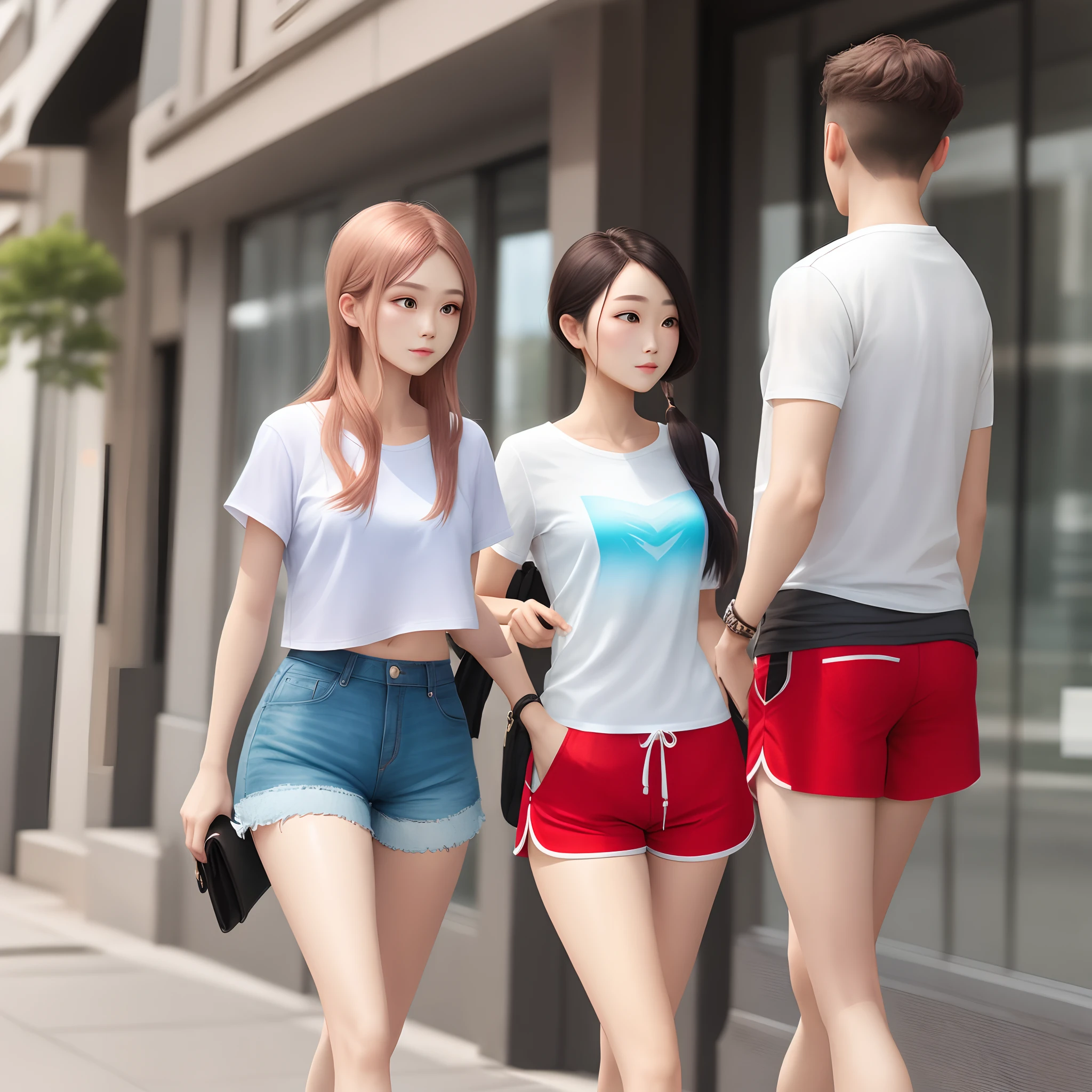 White long straight red two-dimensional shorts