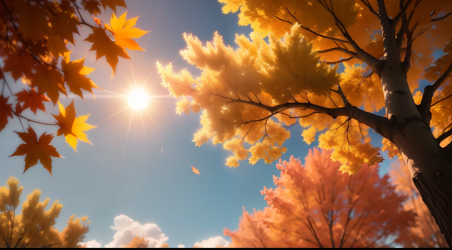 autumn day，Branches in the sun，Hang sunlight on the leaves，Photorealsitic，natural soft light，Hyper-detailing，4K，hightquality，