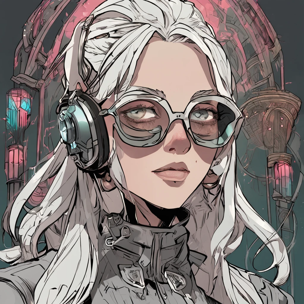 blonde hair, grey hair, weapons, jewelry, goggles, Eye Reflection, Colored Eyelashes, Diamond-Shaped Pupils, earrings, Crescent Earrings, Full blush, happy, Upper teeth, excited, A choked laugh, Art Deco, Neoclassical, Social Realism, Chiaroscuro, backlit, Light reflection, Silhouette, Framed, Rotate, Focus lines, foreshortening, f/4.0, Fujifilm, Canon, 巨作, retina, 16k, 8k, 4k