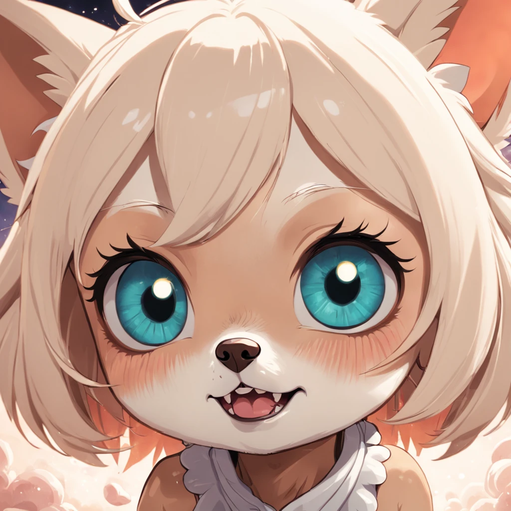 Digital sticker with cream Chihuahua cartoon face,It has cute big eyes in 4K