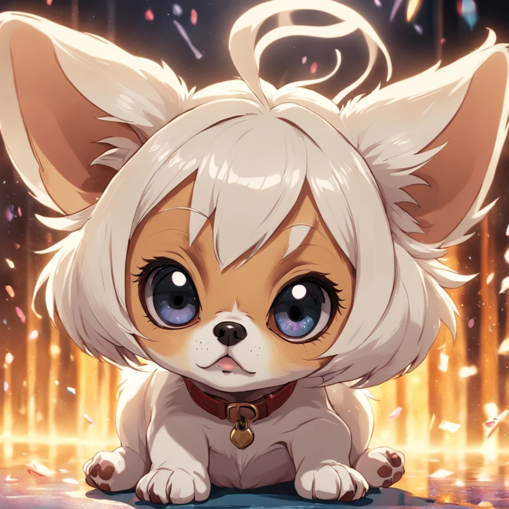 Digital sticker with cream Chihuahua cartoon face,It has cute big eyes in 4K