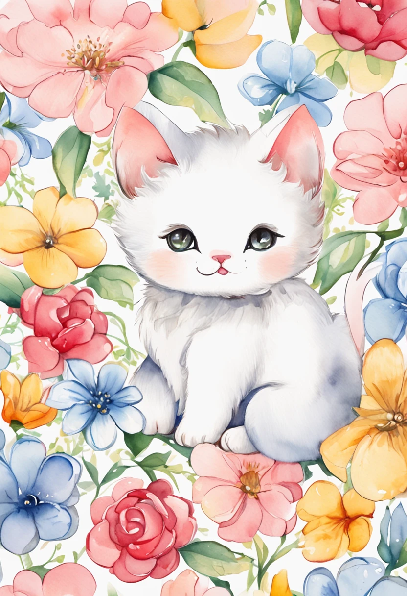 kitten,cuddly, chibi, simple background, An adorable animal, Kawaii, bright colours