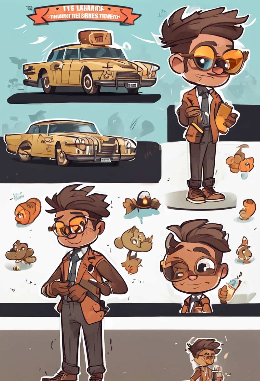 a cute and sweet little detective, animated character design, Spritesheet, high quality character design, game character design, complete character design, very stylized character design, Stylized character design, animation character, PSD Spritesheet, Telegram Sticker, character design for animation, Game concept art sprite sheet, character design, Full body character design, animation style