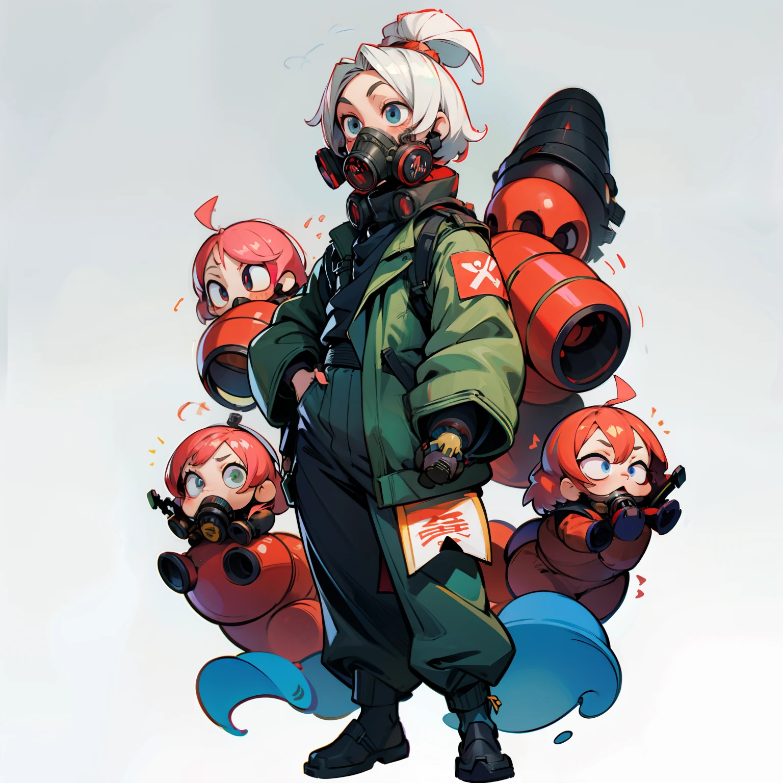 masutepiece, Best Quality, Full body shot, No background, White background, nuclear, martyr, An influential group of humans focused on aura and bosses, Man's, Chibi, Gas Mask