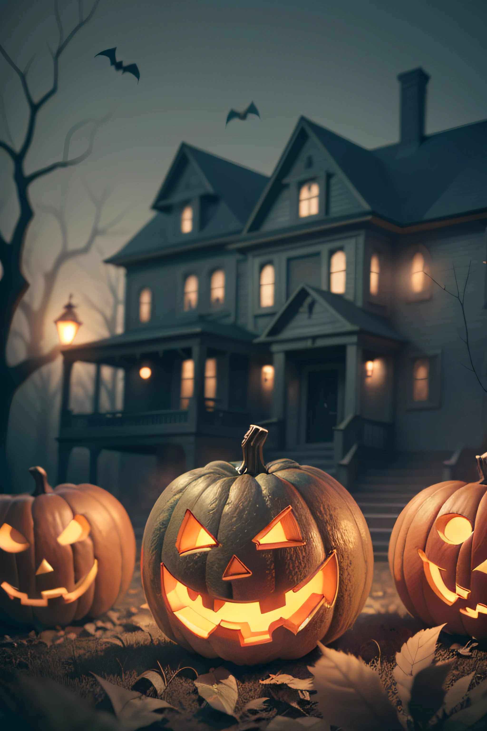 "Realistic Spooky and haunting Halloween house decoration with creepy and eerie atmosphere+, 8k"
