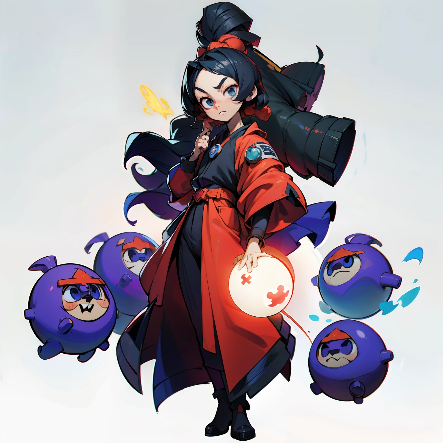 masutepiece, Best Quality, Full body shot, No background, White background, nuclear, martyr, An influential group of humans focused on aura and bosses, Man's, Chibi, orb from hand