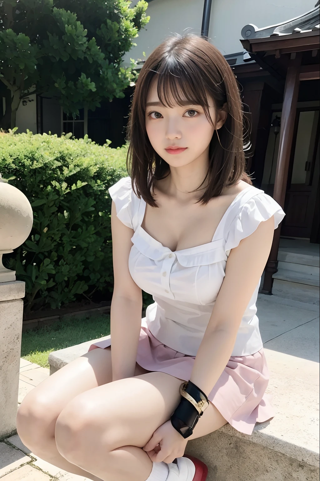one person、26 years old、Straight Hair、whole body、Small breasts、Inviting feeling、Summer clothing、skirt、Flexible fingerarried Woman