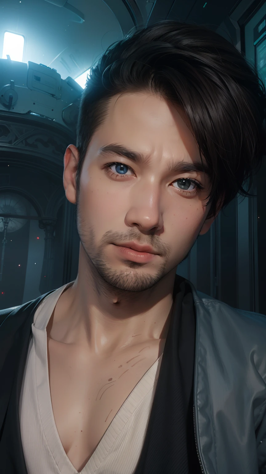 Boy with futuristic background realisti c face 8k ultra hd