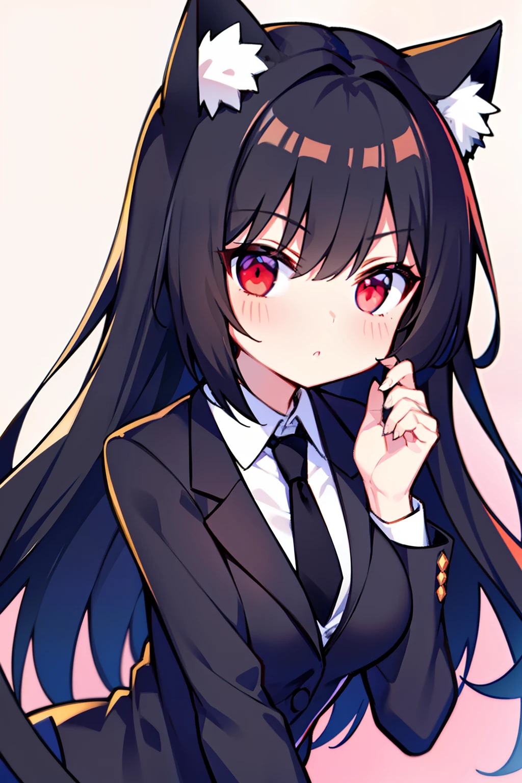 Black hair, Cat ears, Cat girl, Red eyes,Suits