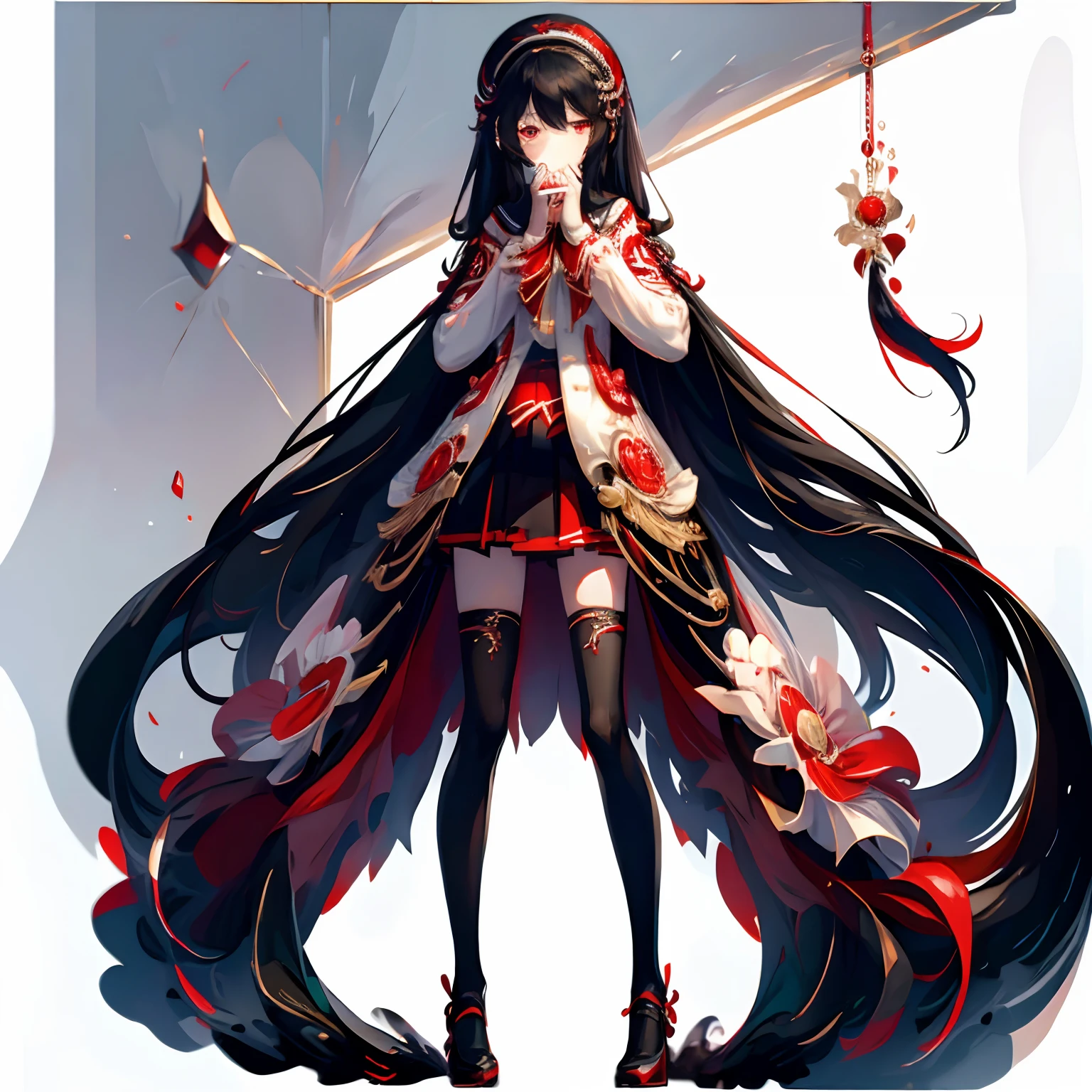 tmasterpiece,best qualtiy,Correct limbs,Girl covering her mouth,is shy:1.5,Be red in the face:1.5,JK school uniform,emaciated,a black pleated skirt,black lence stockings,thin very long legs,18year old,High school seniors,school ground