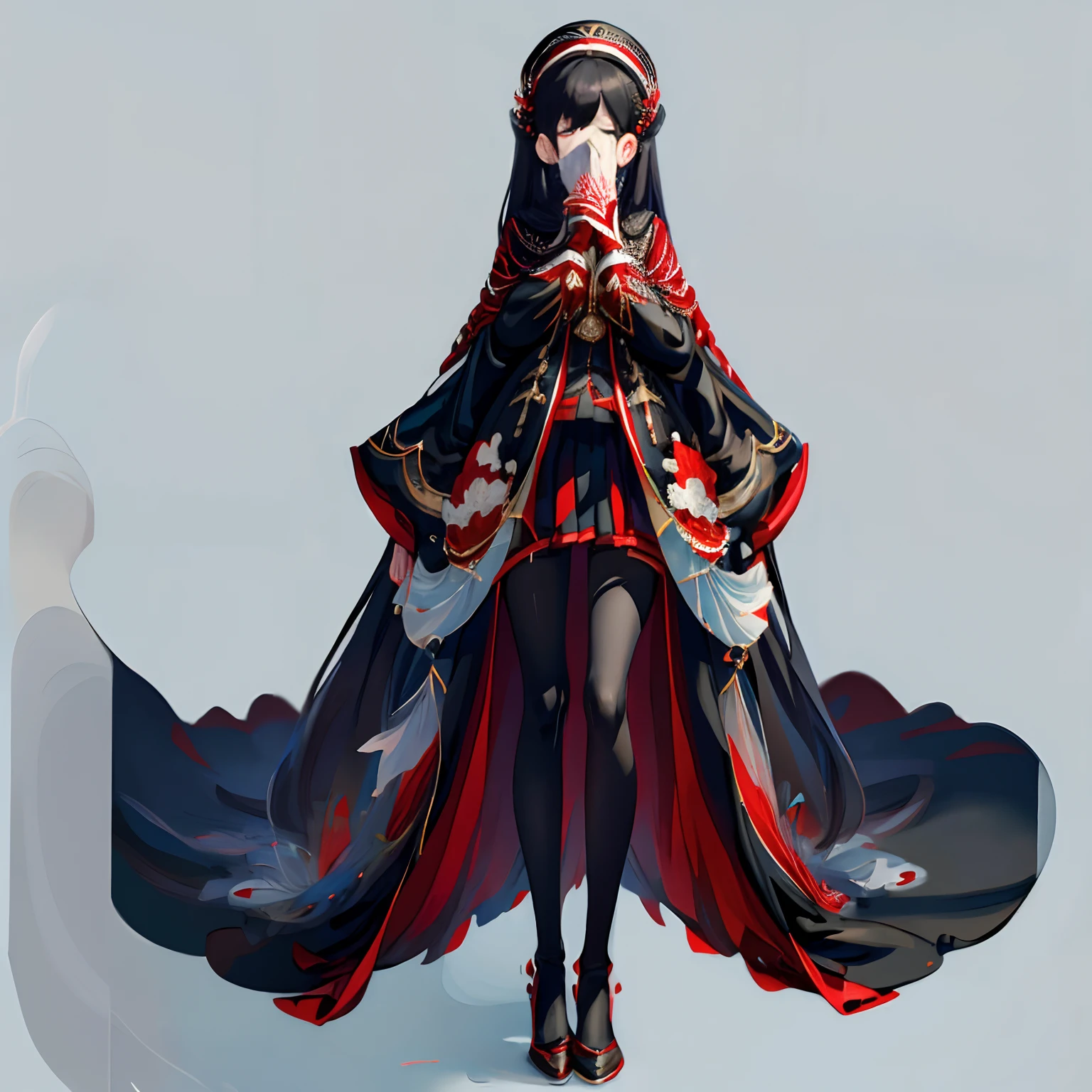 tmasterpiece,best qualtiy,Correct limbs,Girl covering her mouth,is shy:1.5,Be red in the face:1.5,JK school uniform,emaciated,a black pleated skirt,black lence stockings,thin very long legs,18year old,High school seniors,school ground