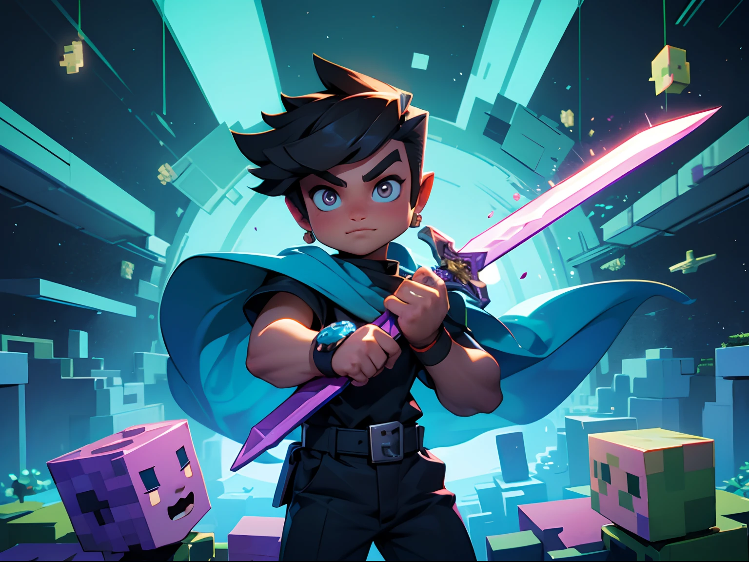 Minecraft boy holding a diamond sword