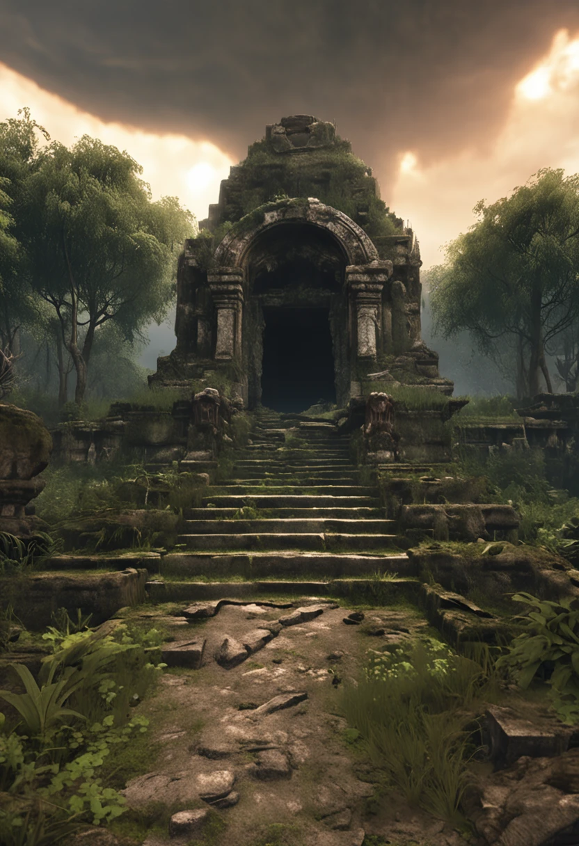 The forgotten graves are overgrown with vegetation, The Great Necropolis, Underground labyrinth, Evil Temple Ruins, Sacrificial temples, mistic, (Magic array of ominous light:1.2), Ancient Castle Site, Ruins of a deserted cemetery, Collapsed tombs, Backwater Ancient Site, Swamp ruins, wavelets, running water, Shining majestic cloud masses and sky, salama,Top quality, Masterpiece, 超高分辨率, (Photorealistic: 1.4), RAW photo,full bodyesbian, Global illumination, Contrast, Octane rendering, 8K, ultrasharp, The kinky is exposed,world of warcraft,Female elves,Perfect Asian face