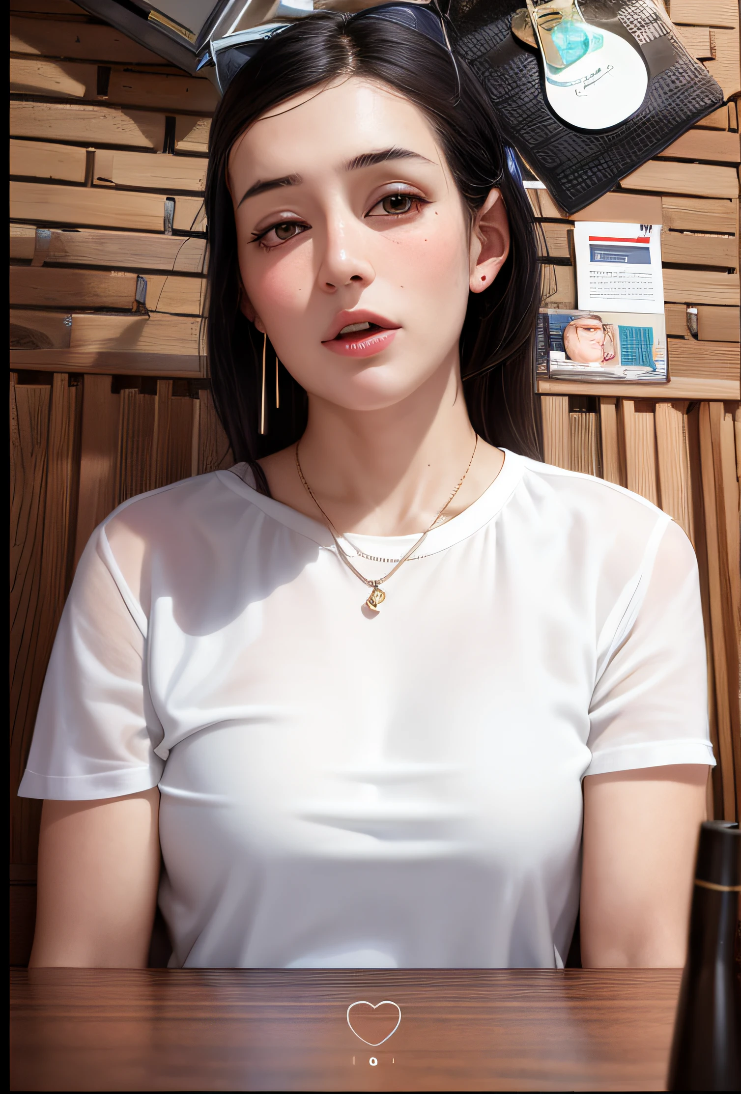 there is a woman sitting in a booth with a cell phone, low quality video, she is facing the camera, she is about 2 0 years old, she is about 20 years old, 🤤 girl portrait, she is about 1 6 years old, low quality footage, without makeup, very very low quality, she is about 2 5 years old