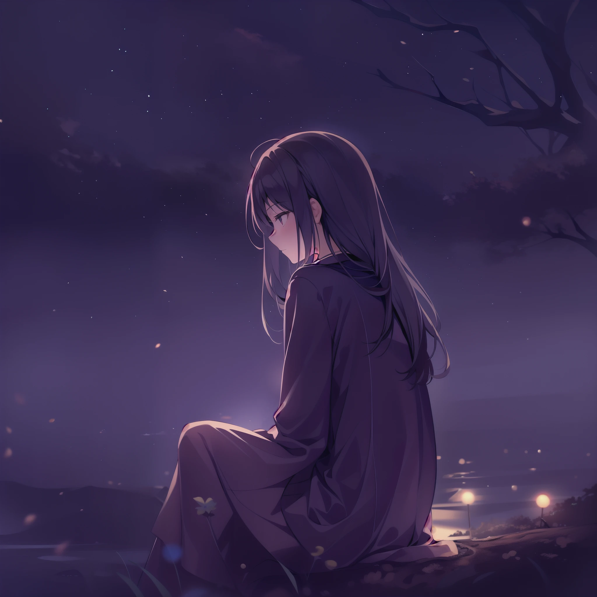 1 girl, tranquility, stillness, serenity, hush, silence, quietness, night, darkness, lonesome, high quality, super resolution