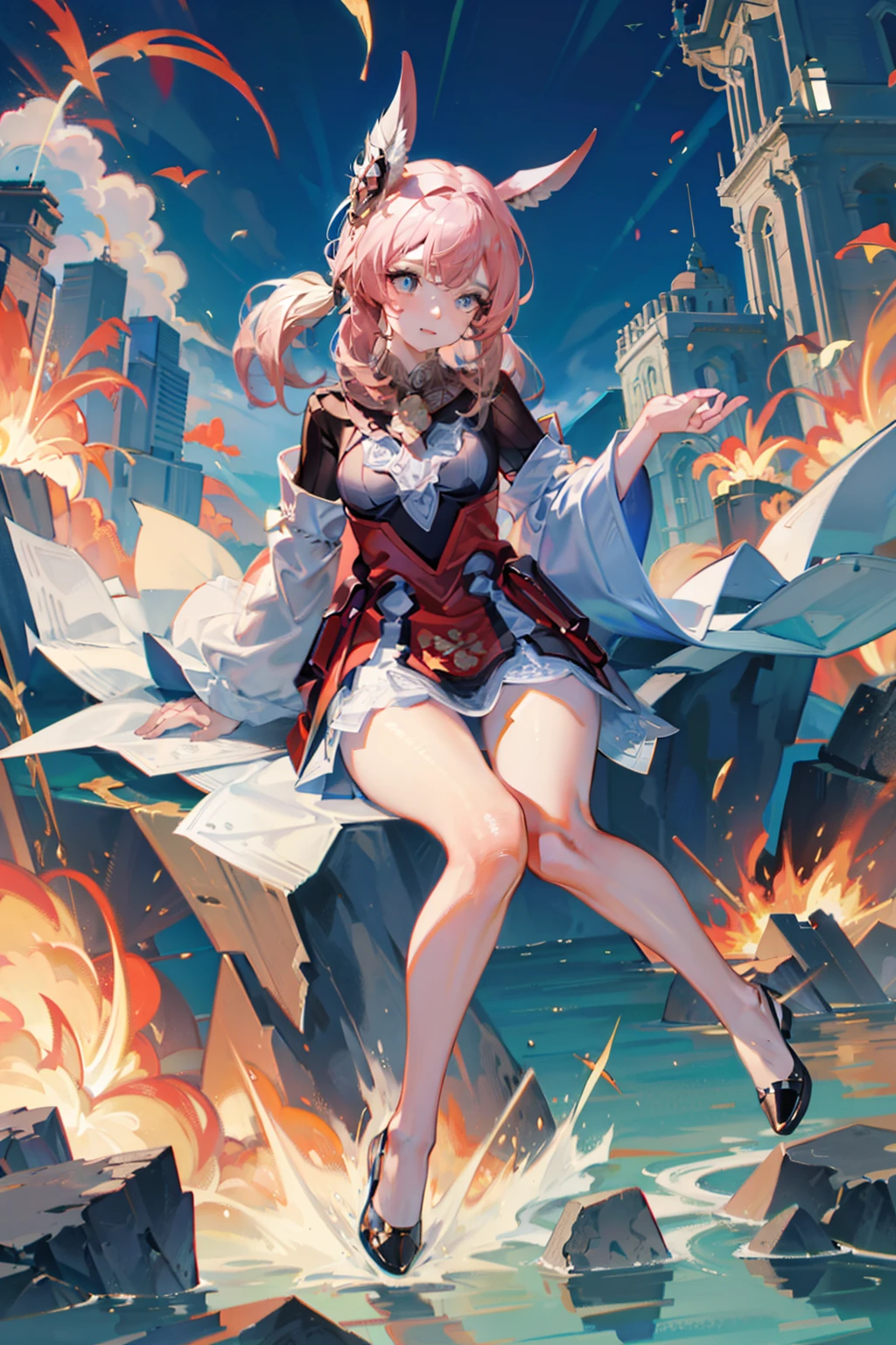 Illustration, UHD, retina, masterpiece, accurate, anatomically correct, super detail, high details, high quality, award winning, best quality, highres, good anatomy, 1080P, HD, 4K, 8k, 16k, 1girl, dynamic pose, androgynous, full body detailed eyes, detailed clothes, detailed hair, rendering, women, mini skirt, thigh